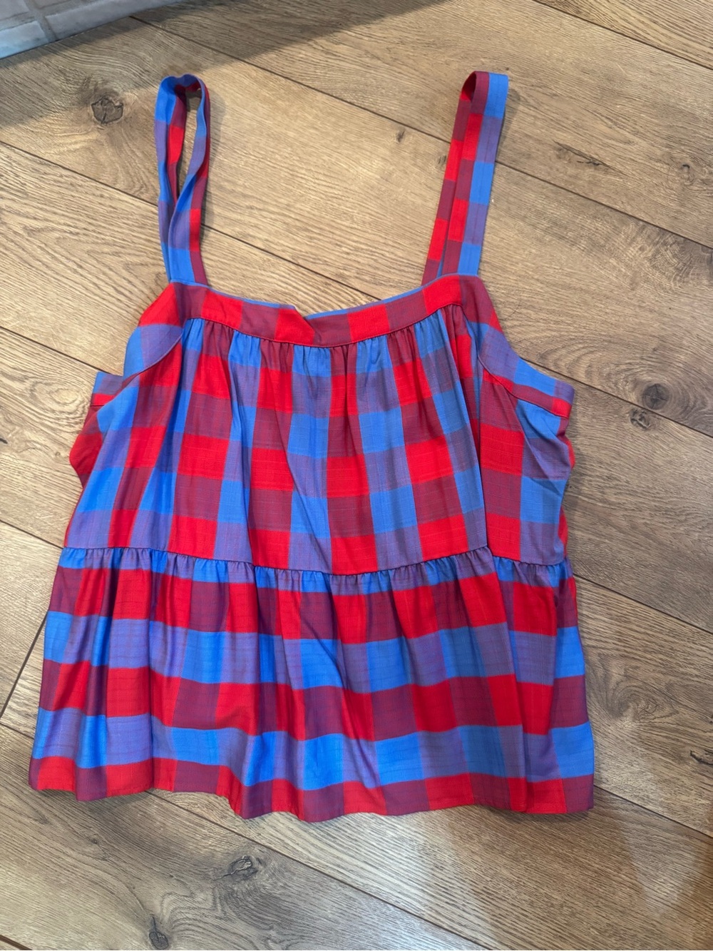 LOFT Red and Blue Plaid Spaghetti Strap Tank